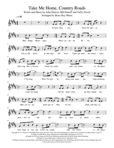 Take Me Home, Country Roads (arr. Brass Key Music)