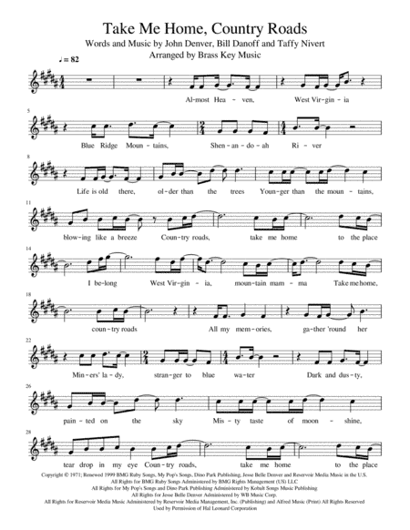 Take Me Home, Country Roads (arr. Brass Key Music)