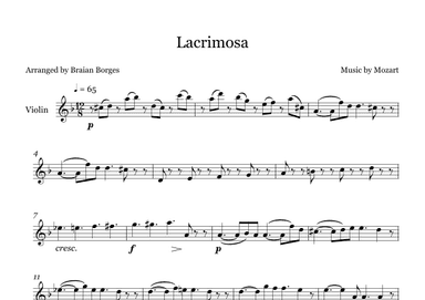 Lacrimosa in F Major - For Violin (arr. Braian Borges)