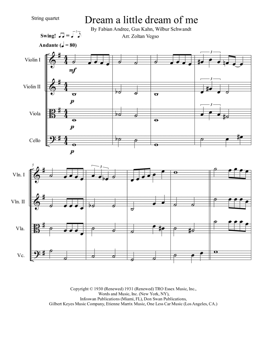 Dream A Little Dream Of Me (arr. Zoltan Vegso)