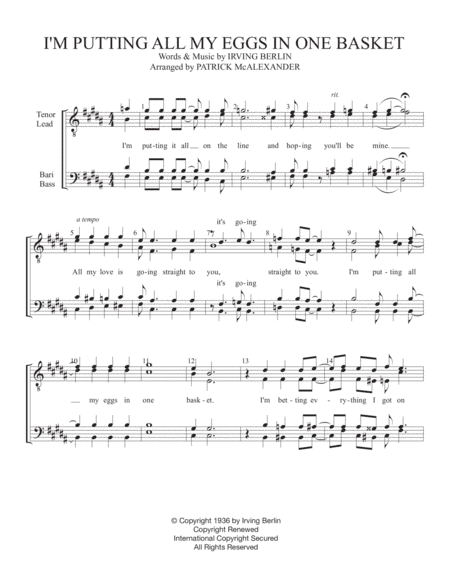 I'm Putting All My Eggs In One Basket (arr. Patrick McAlexander)