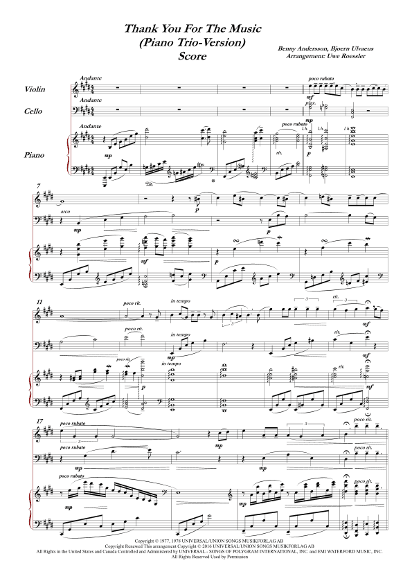 Thank You For The Music (arr. Uwe Roessler / Rössler / Rassler)