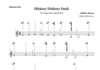 Hickory Dickory Dock for beginner clarinetist with finger chart (arr. Nikolas Marianno)