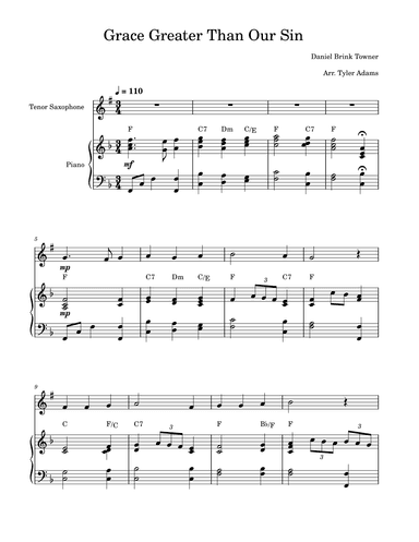 Grace Greater Than Our Sin (Tenor Sax Solo with Piano) (arr. Tyler Adams)