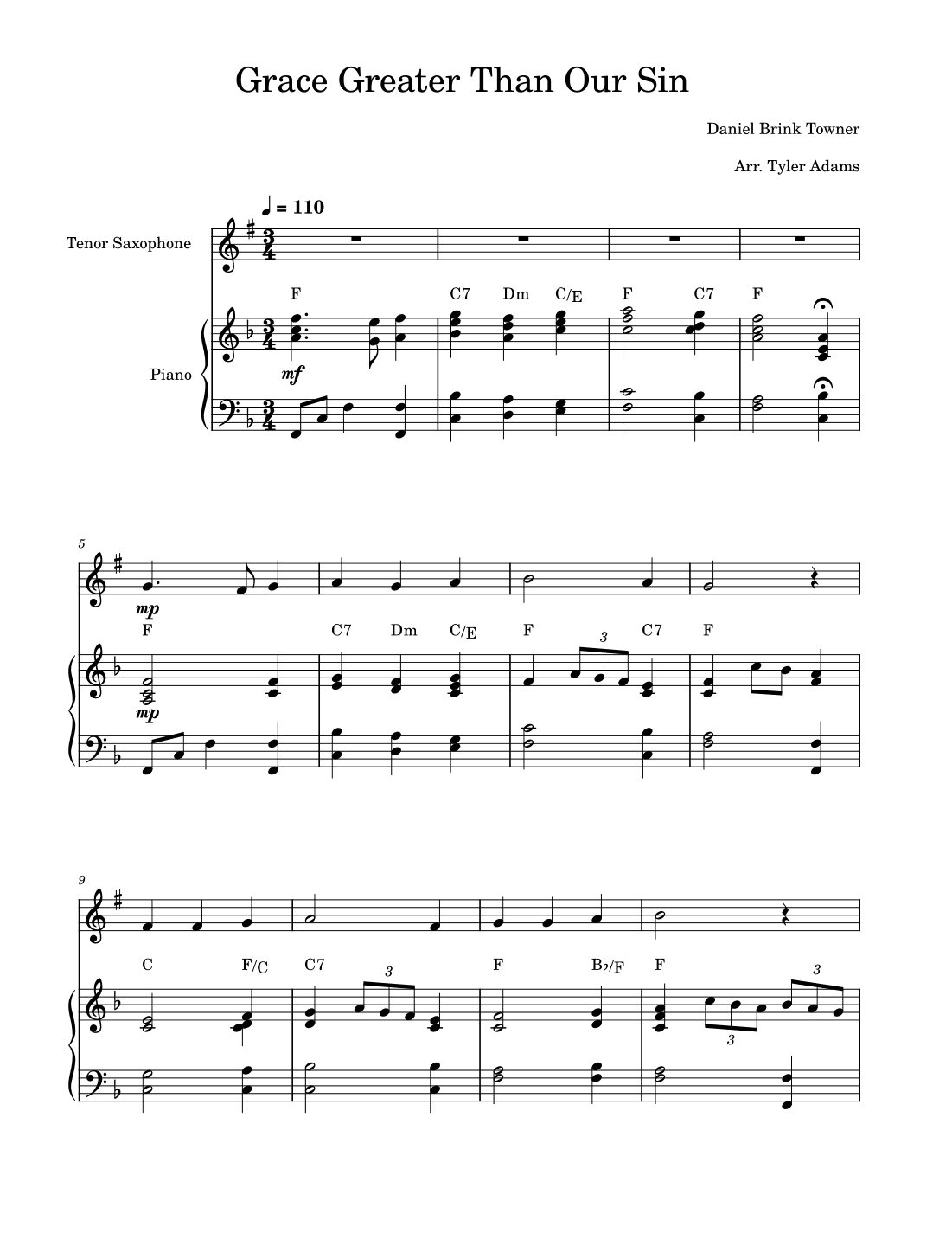 Grace Greater Than Our Sin (Tenor Sax Solo with Piano) (arr. Tyler Adams)