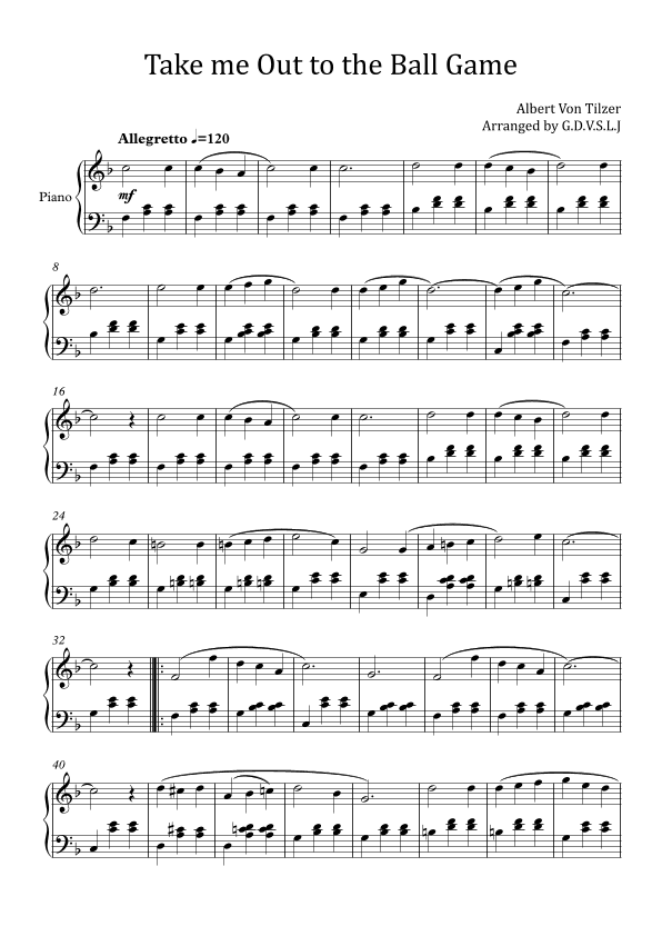 Take me Out to the Ball Game in F (arr. GDVSLJ)