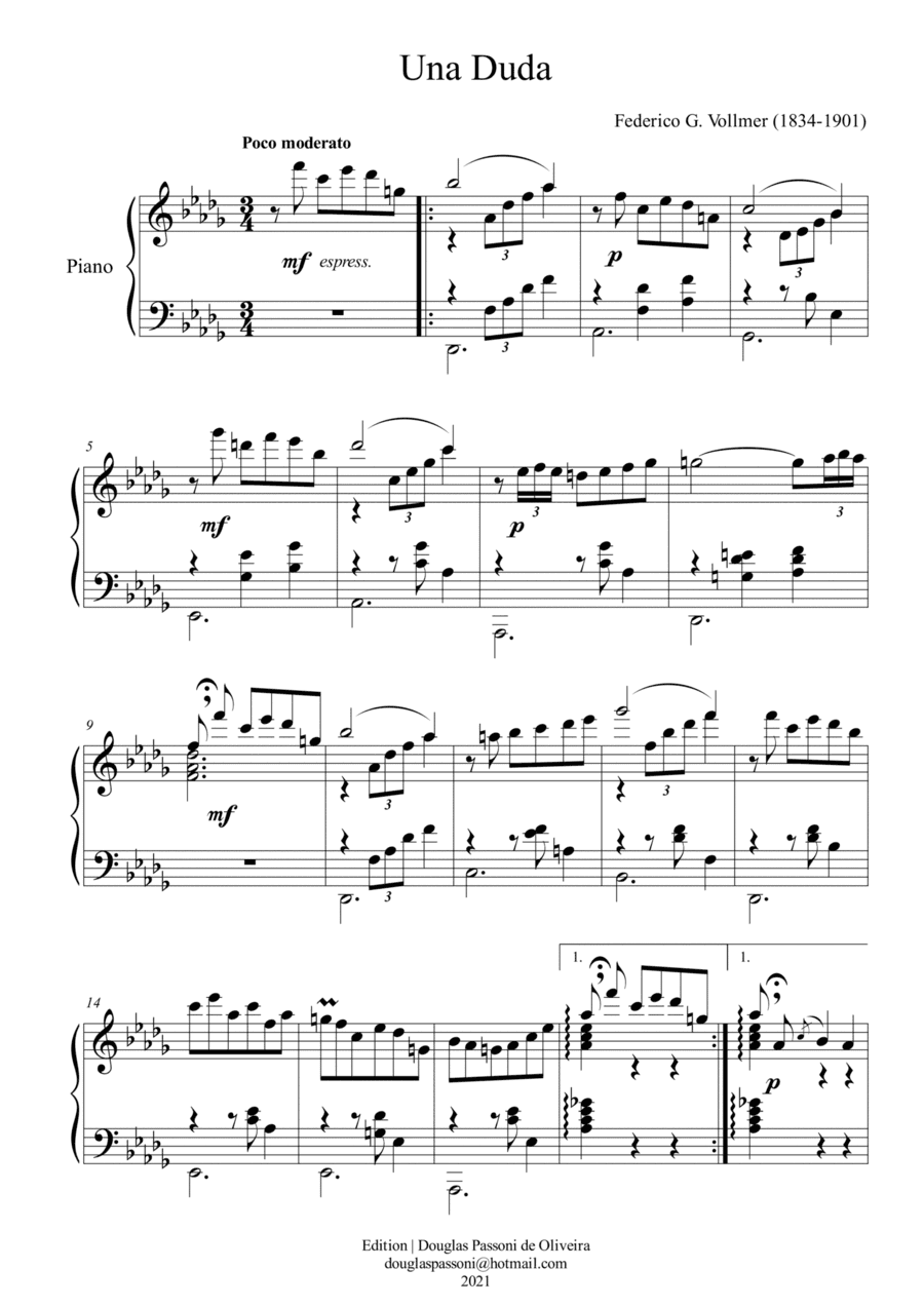 A doubt (Una Duda) - for piano solo (arr. Passoni Music)