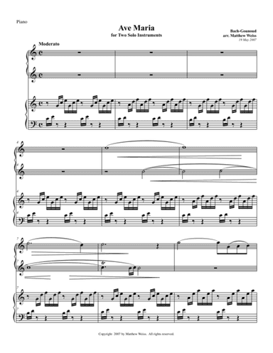 Ave Maria for Two Solo Instruments - Piano Score (arr. Matthew C. Weiss)