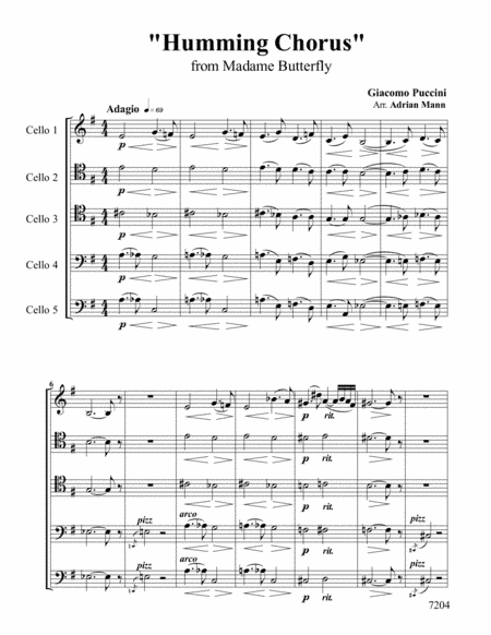 Humming Chorus from Madame Butterfly (for 5 Cellos) (arr. Adrian Mann)