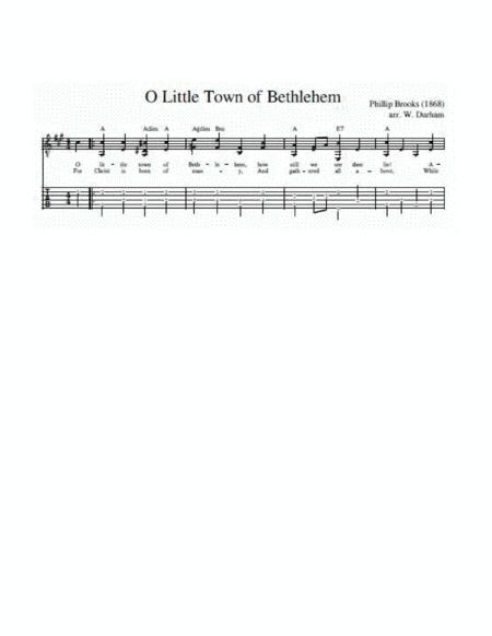 O Little Town of Bethlehem for easy fingerstyle guitar - tab/notation/lyrics (arr. W. Durham)