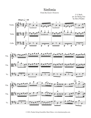 Easter Oratorio (Sinfonia) for String Trio (arr. Dave Prudon)
