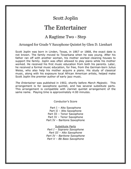 The Entertainer (Saxophones) (arr. Glen D. Lienhart)