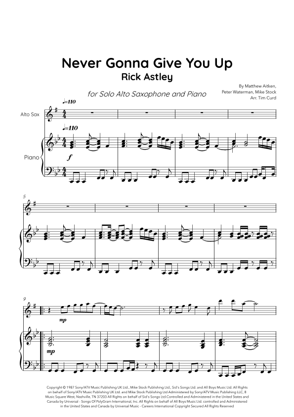 Never Gonna Give You Up (arr. Tim Curd)