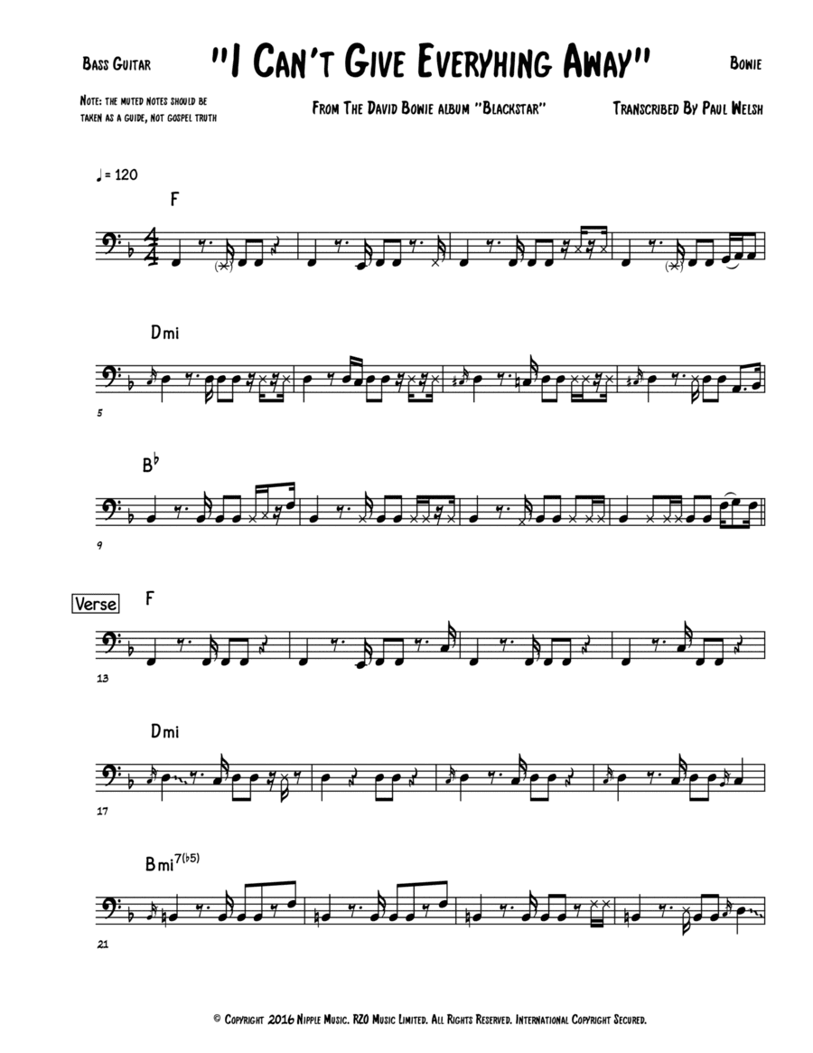 I Can't Give Everything Away (arr. Accubass)