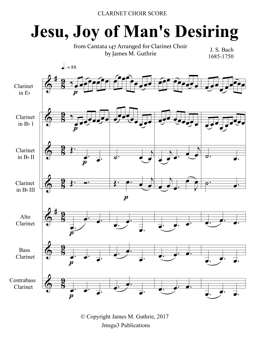 Bach: Jesu, Joy of Man's Desiring for Clarinet Choir (arr. James M. Guthrie, ASCAP)