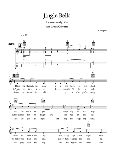 Jingle Bells (G major - TABS - with lyrics) (arr. Duda Oriontte)