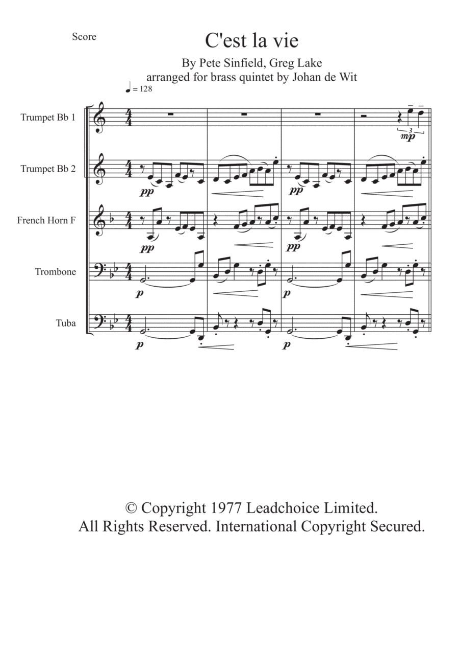 C'est La Vie (arr. Johan de Wit)