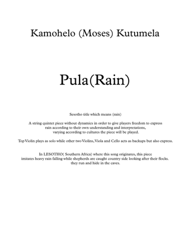 String quartet piece from Lesotho in Southern Africa, portraying a rainy weather country side where