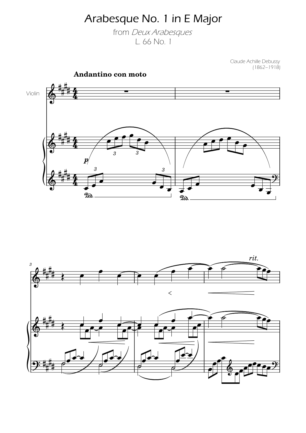 Debussy - Arabesque Nº1 - Violin Solo w/ Piano Accompaniment (arr. Ygor Nunes)