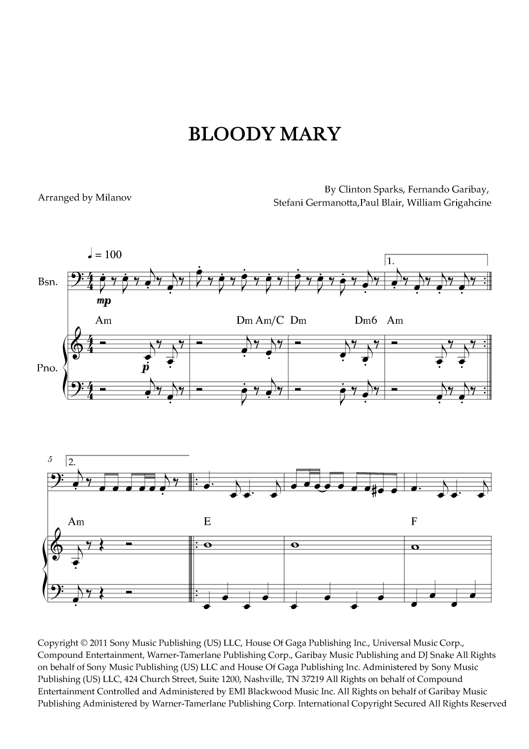 Bloody Mary (arr. Milanov)