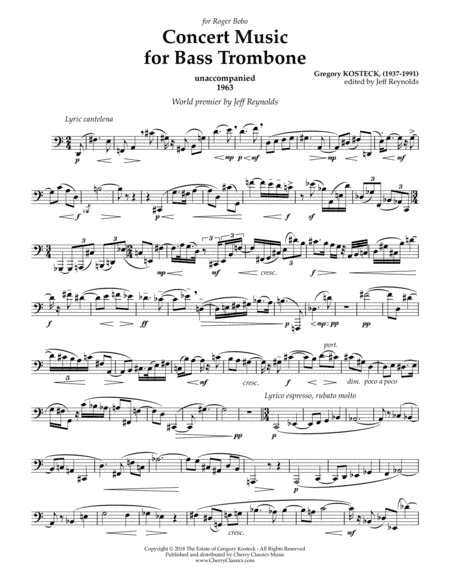 Concert Music for Unaccompanied Bass Trombone