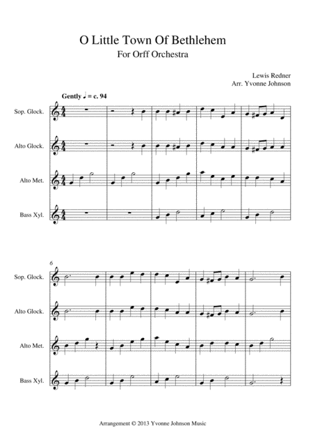 O Little Town Of Bethlehem - For Orff Ensemble (arr. Yvonne Johnson)