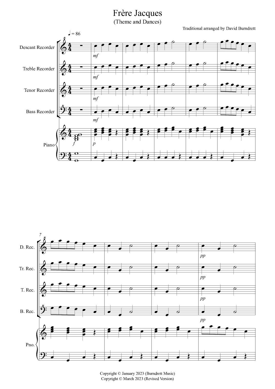Frere Jacques Dances! for Recorder and Piano (arr. David Burndrett)