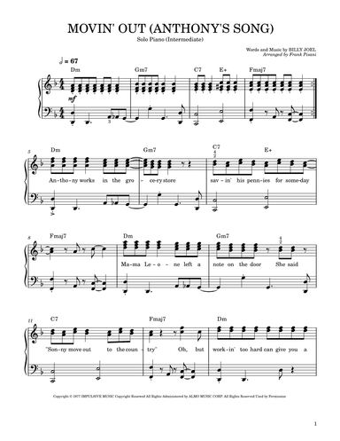 Movin' Out (anthony's Song) (arr. Frank Pisani)