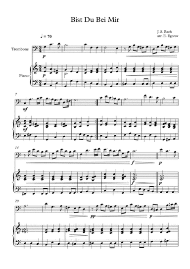 Bist Du Bei Mir, Johann Sebastian Bach, For Trombone & Piano