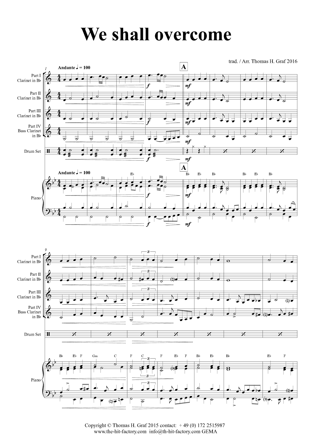 We shall overcome - Clarinet Quartet (arr. Thomas Graf)