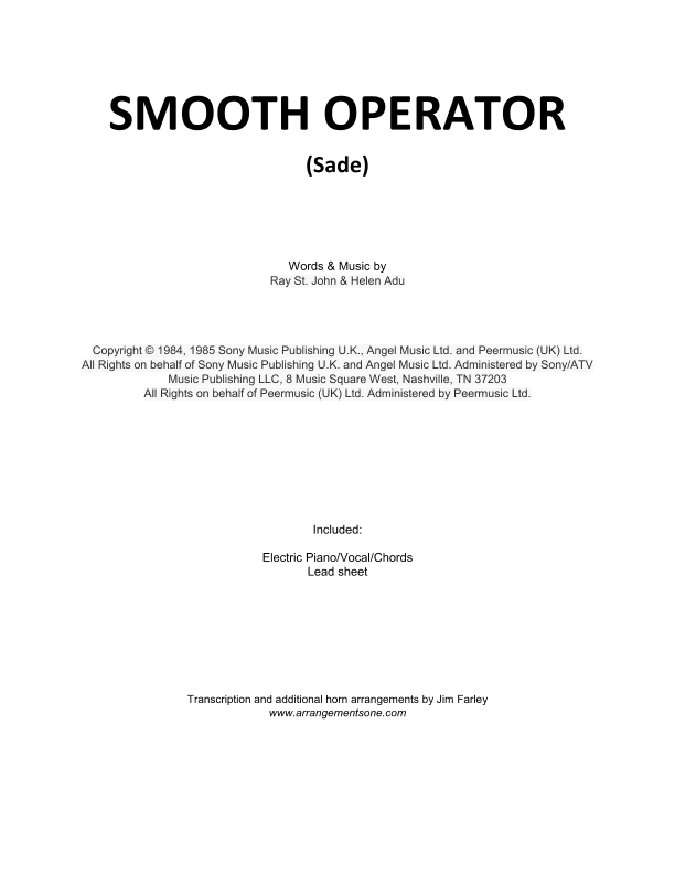 Smooth Operator (arr. Jim Farley - www.arrangementsone.com)