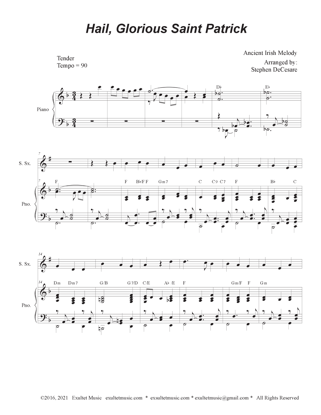 Hail, Glorious Saint Patrick (Soprano Saxophone and Piano) (arr. Stephen DeCesare)