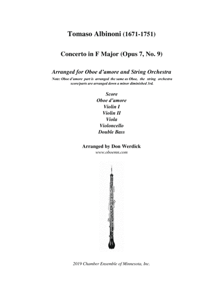 Concerto for Oboe d’amore in F Major, Op. 7 No. 9 and String Orchestra (arr. Don Werdick (1946 - ))