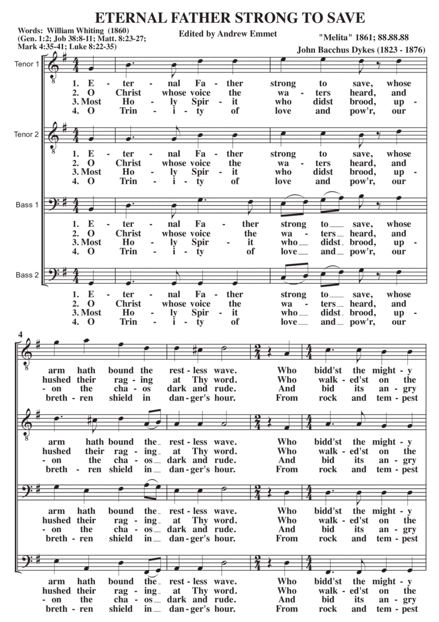 Eternal Father Strong To Save A Cappella TTBB (arr. Edited by Andrew Emmet)