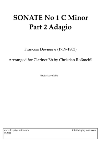 Devienne Sonata No 1 C Minor Part 2 Adagio (Clarinet) (arr. Christian Roßmeißl)
