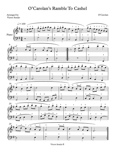 O'Carolan's Ramble to Cashel piano sheet music fingered (arr. Arezzo Music)