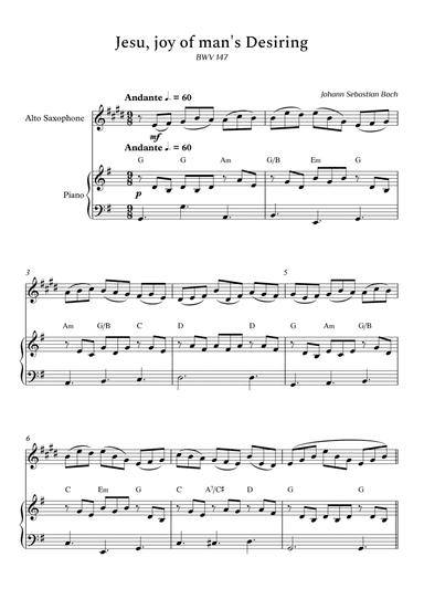 Jesu, Joy of Man's Desiring for Alto Sax and Piano (Arpeggios With Chords) - Score and Parts (arr. Cássio Silva Chaves)