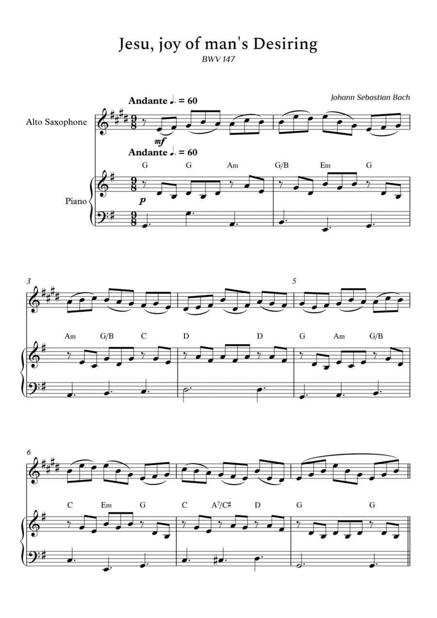 Jesu, Joy of Man's Desiring for Alto Sax and Piano (Arpeggios With Chords) - Score and Parts (arr. Cássio Silva Chaves)