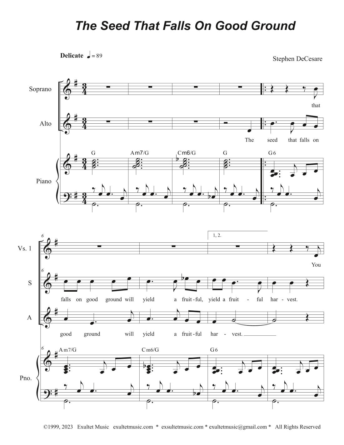 The Seed That Falls On Good Ground (Duet for Soprano and Alto solo)