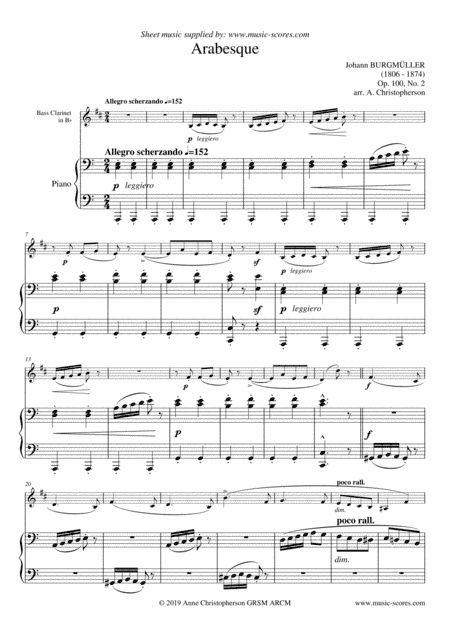 Arabesque - Burgmuller Op.100, No.2 - Bass Clarinet and Piano (arr. Anne L Christopherson GRSM ARCM)