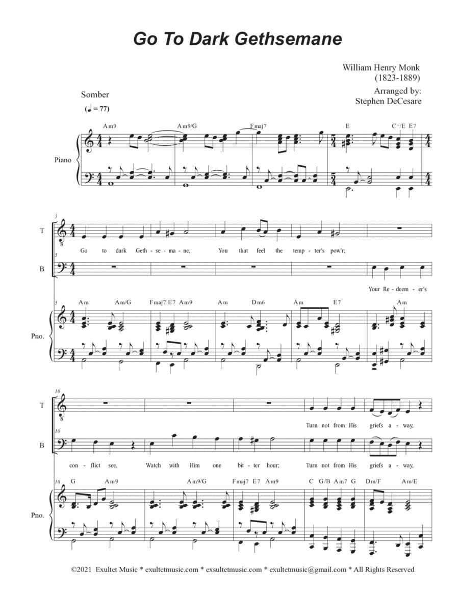 Go To Dark Gethsemane (2-part choir - (TB) (arr. Stephen DeCesare)