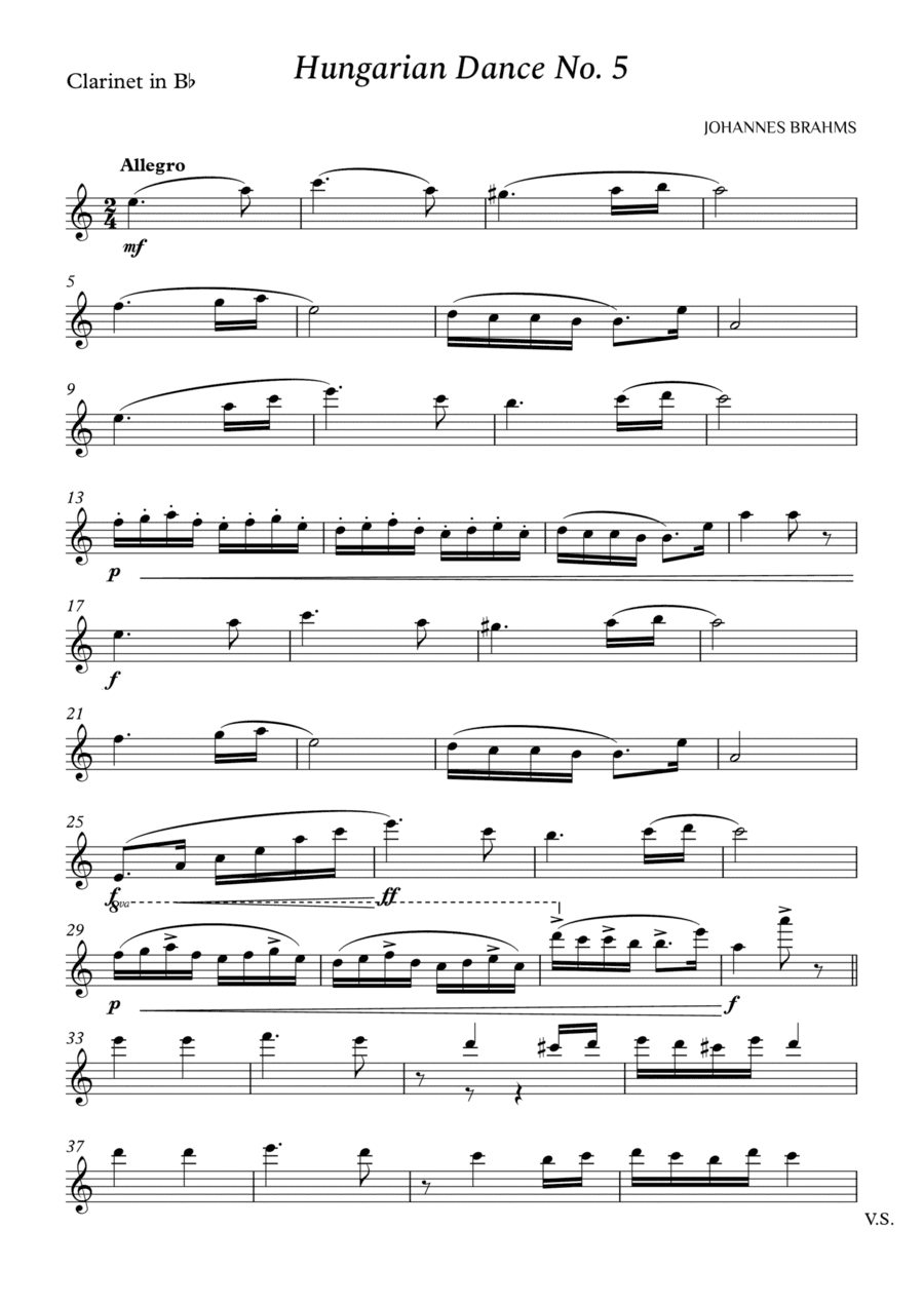 Hungarian Dance No. 5 for Clarinet in Bb (arr. Cássio Silva Chaves)