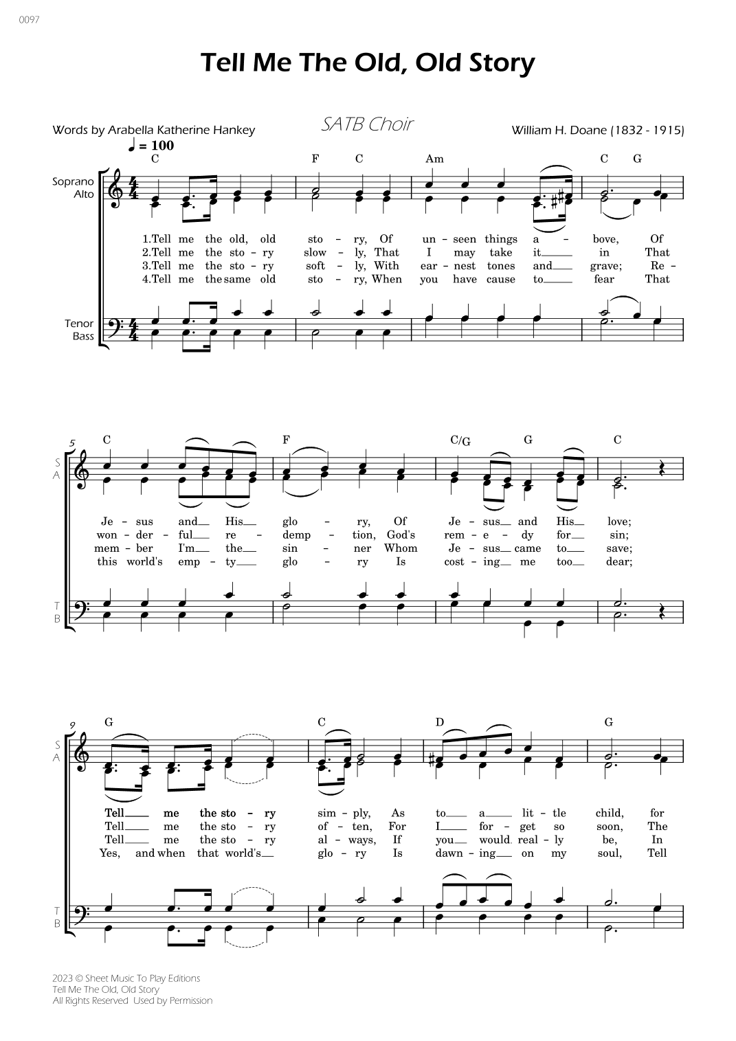 Tell Me The Old, Old Story - SATB Choir - W/Chords (arr. César Madeira)