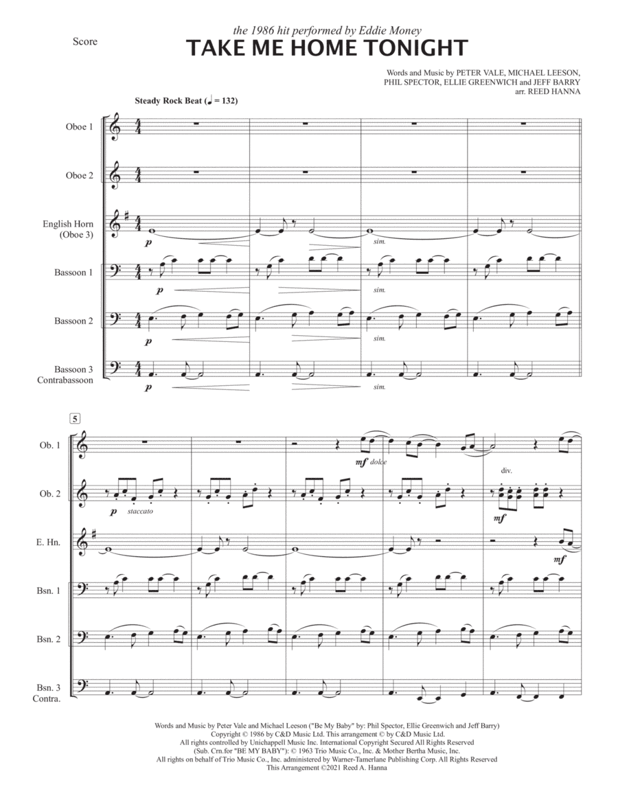 Take Me Home Tonight (arr. Reed Hanna)