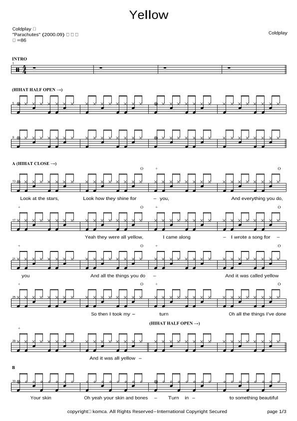 Yellow (arr. COPYDRUM)