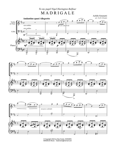 Madrigale for easy piano trio (arr. K. Krantz)
