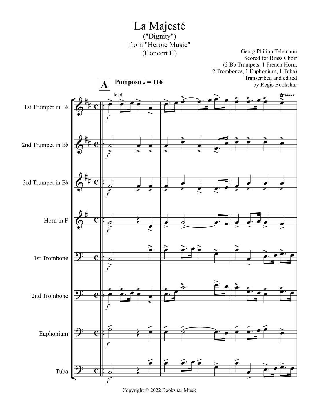 La Majeste (from "Heroic Music") (C) (Brass Choir - 3 Trp, 1 Hrn, 2 Trb, 1 Euph, 1 Tuba) (arr. Regis Bookshar)
