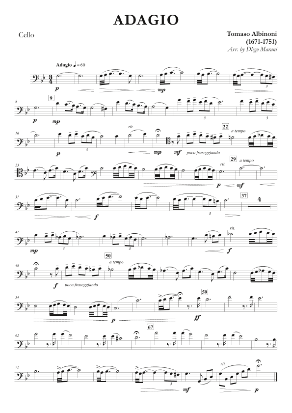 Albinoni's Adagio for Cello and Piano (arr. Diego Marani)