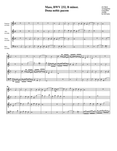 Dona nobis pacem from Mass BWV 232 (arrangement for 4 recorders) (arr. Gil Garty)