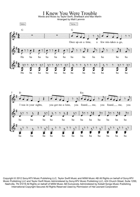 I Knew You Were Trouble (arr. Matt Lammin)